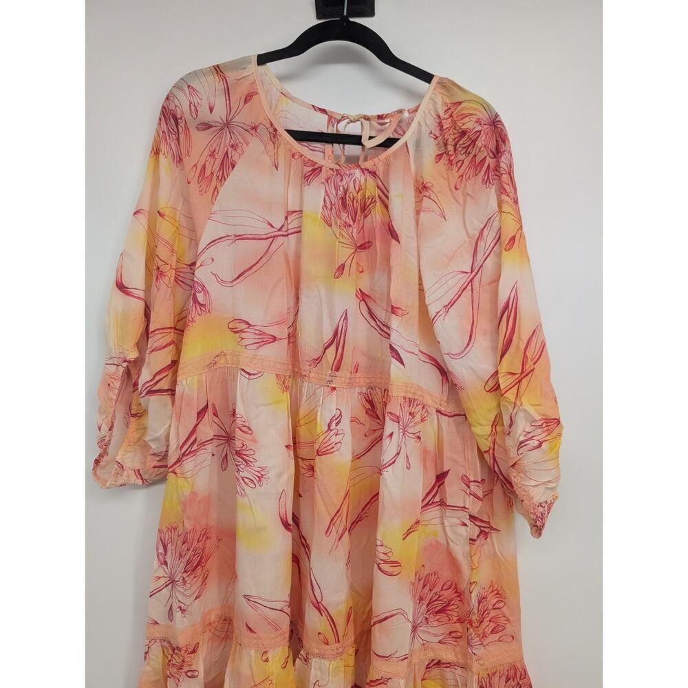 NWD By Anthropologie Oversize Tiered Puff-Sleeve Dress Size XL Orange #B1404 - Picture 4 of 15